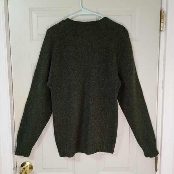Mr. Sweater V-Neck Pullover 100% Shetland Wool Green Mens Sweater Size L - Picture 6 of 9